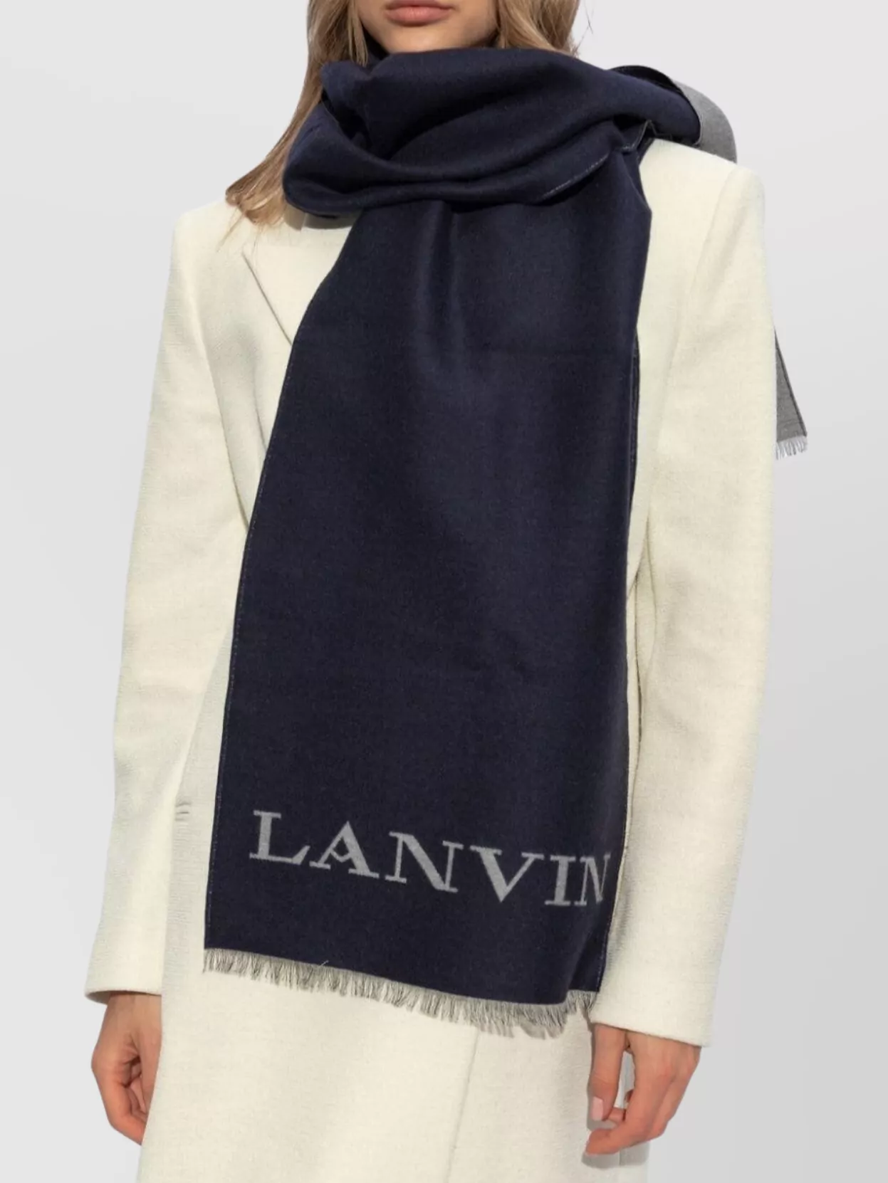 Lanvin Wool-Silk Blend Frayed Edge Scarf