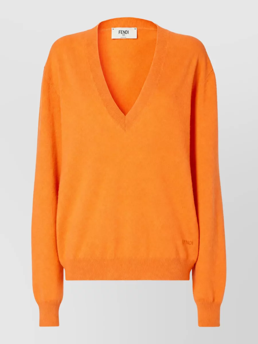 Fendi V Neck Long Sleeve Regular Fit Sweater