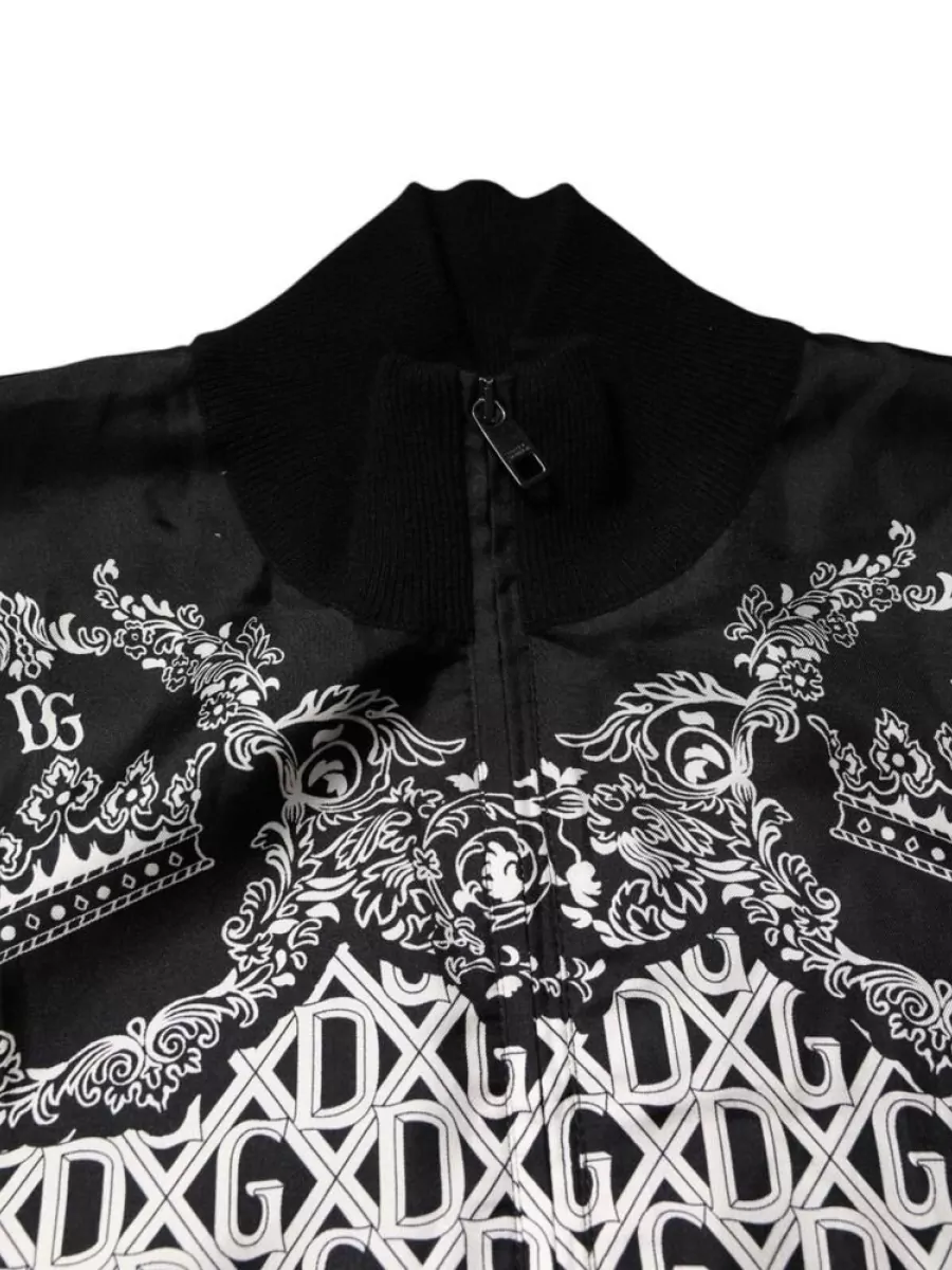 Dolce&Gabbana Cashmere Silk Bandana Print Zip Up Bomber Jacket