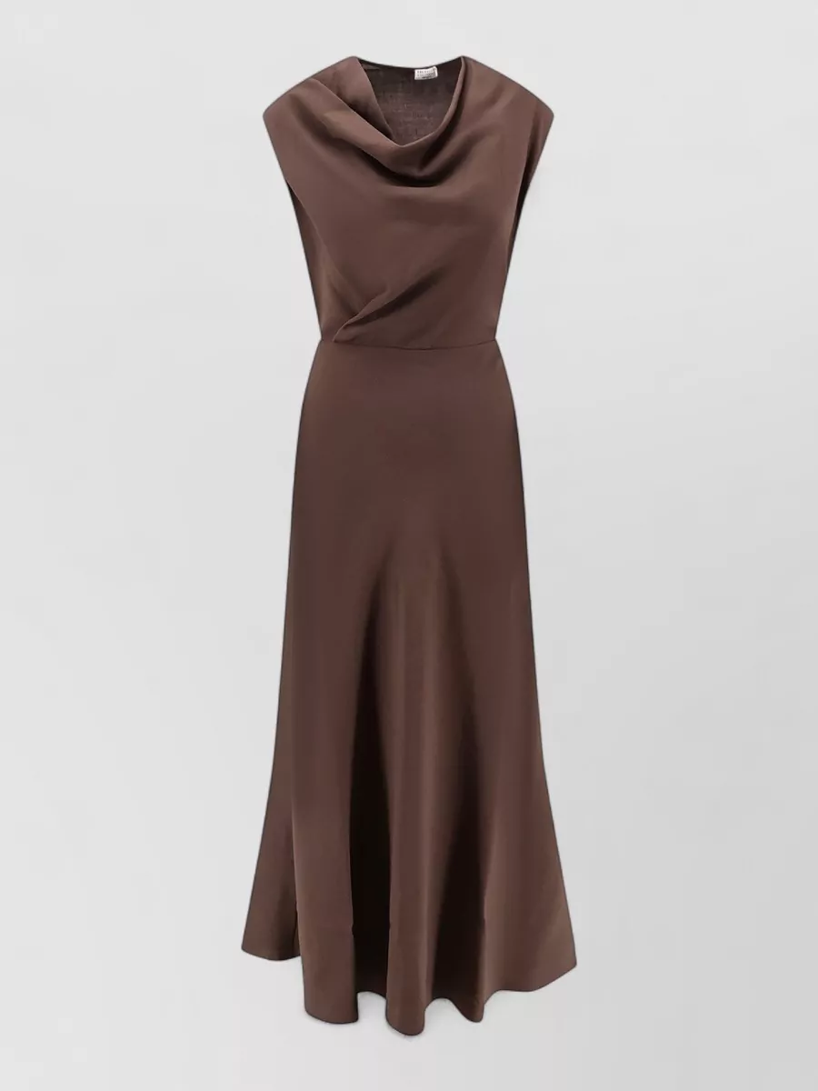 Brunello Cucinelli virgin wool draped sleeveless flared midi dress