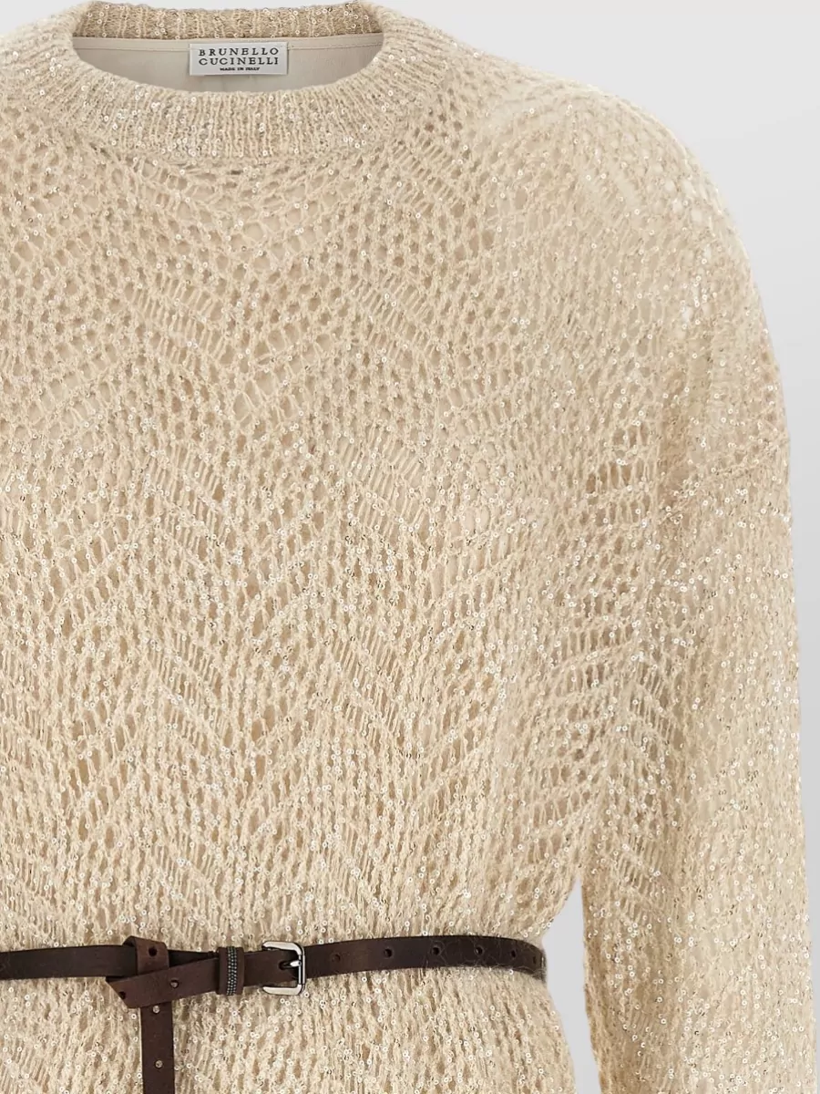 Brunello Cucinelli Sequinned Perforated Knit Midi Dress