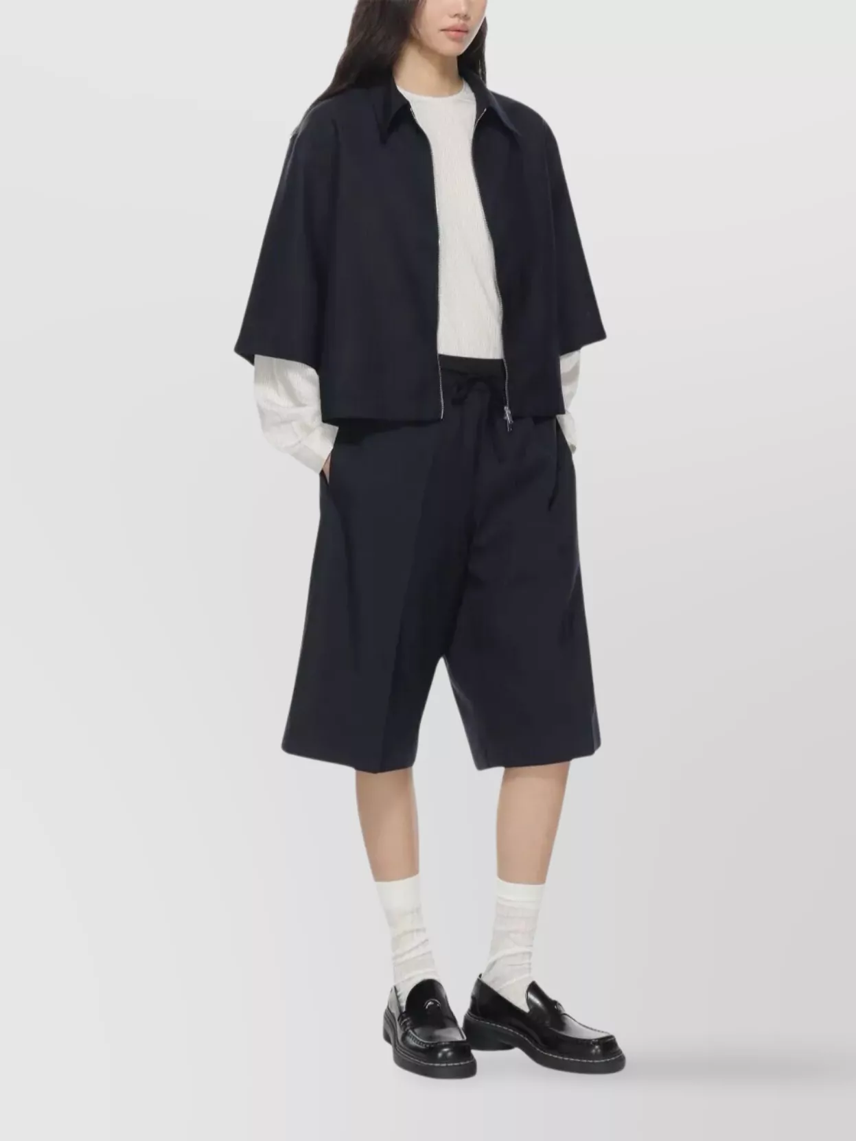 Studio Nicholson Collared Cropped Semi-Sheer Short Sleeves Jacket