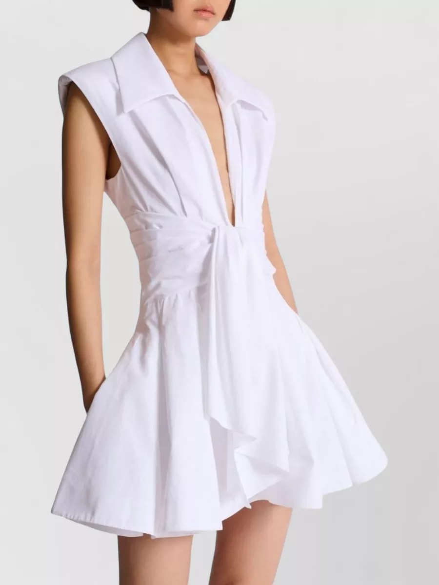 Balmain Sleeveless Tie-Front A-Line Mini Dress
