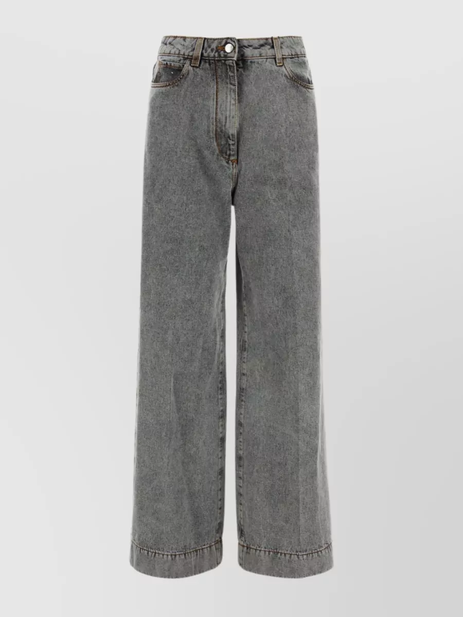 Shop Etro Pegaso Wide-leg Stonewashed Denim Trousers In Grey