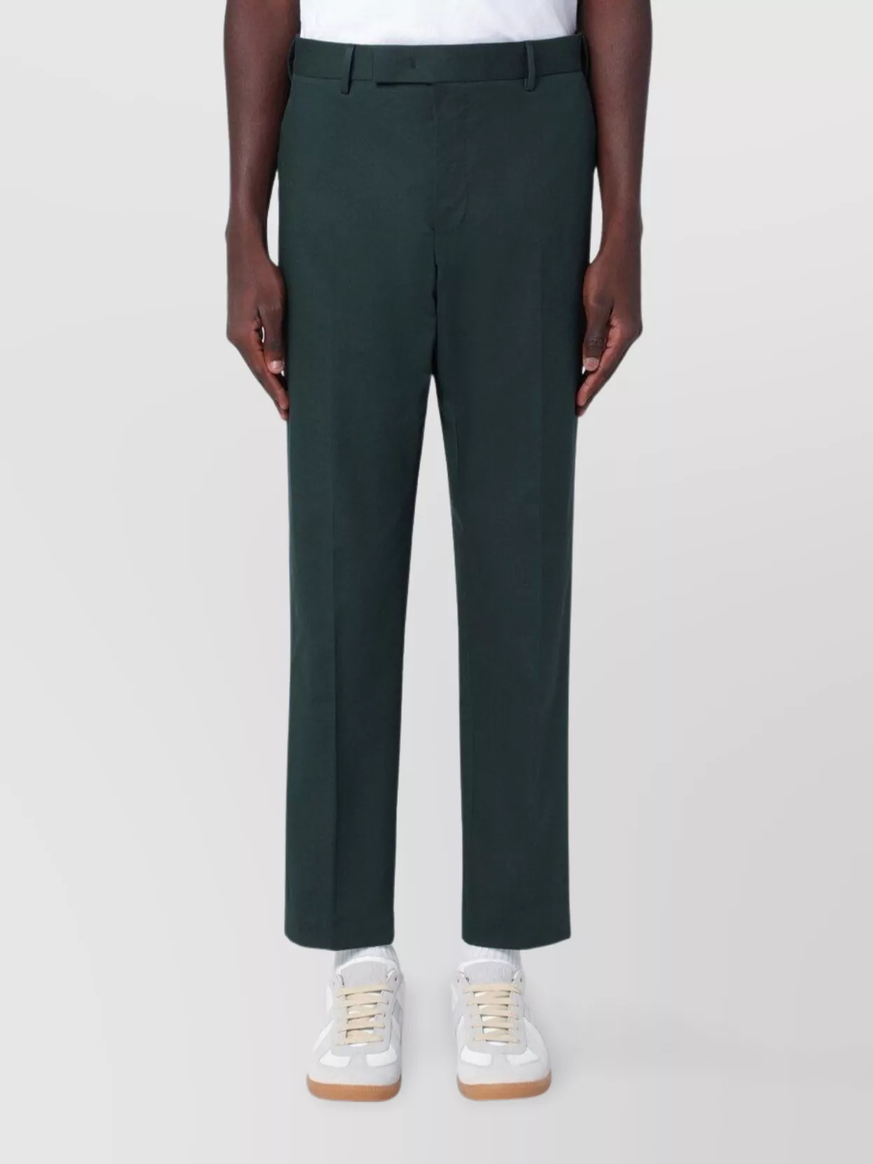 Pt Torino Cotton Trousers With Back Pockets And Belt Loops In Green
