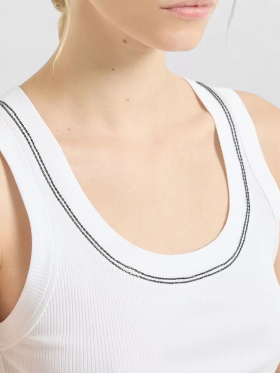 Brunello Cucinelli Ribbed Cotton Tank Scoop Neck Top