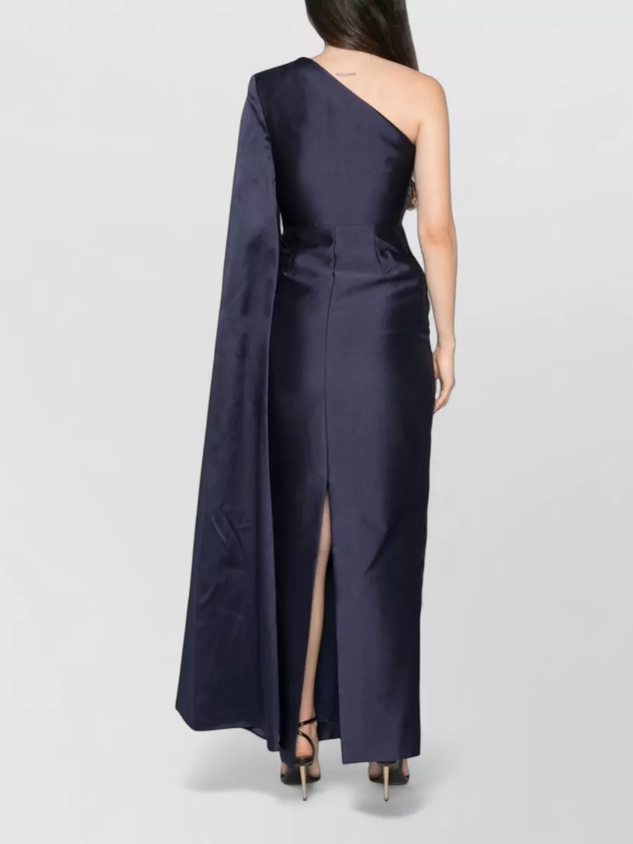 Solace London Satin One-Shoulder Cape Maxi Dress