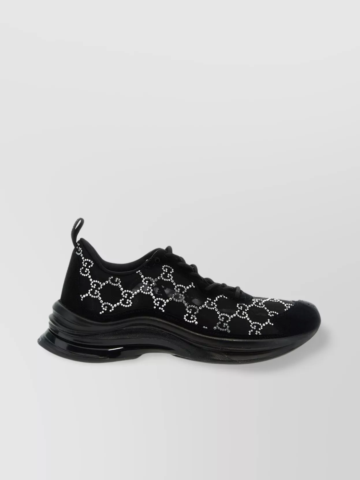 Gucci Embellished Low-top Sneakers Pull Tab Heel In Black