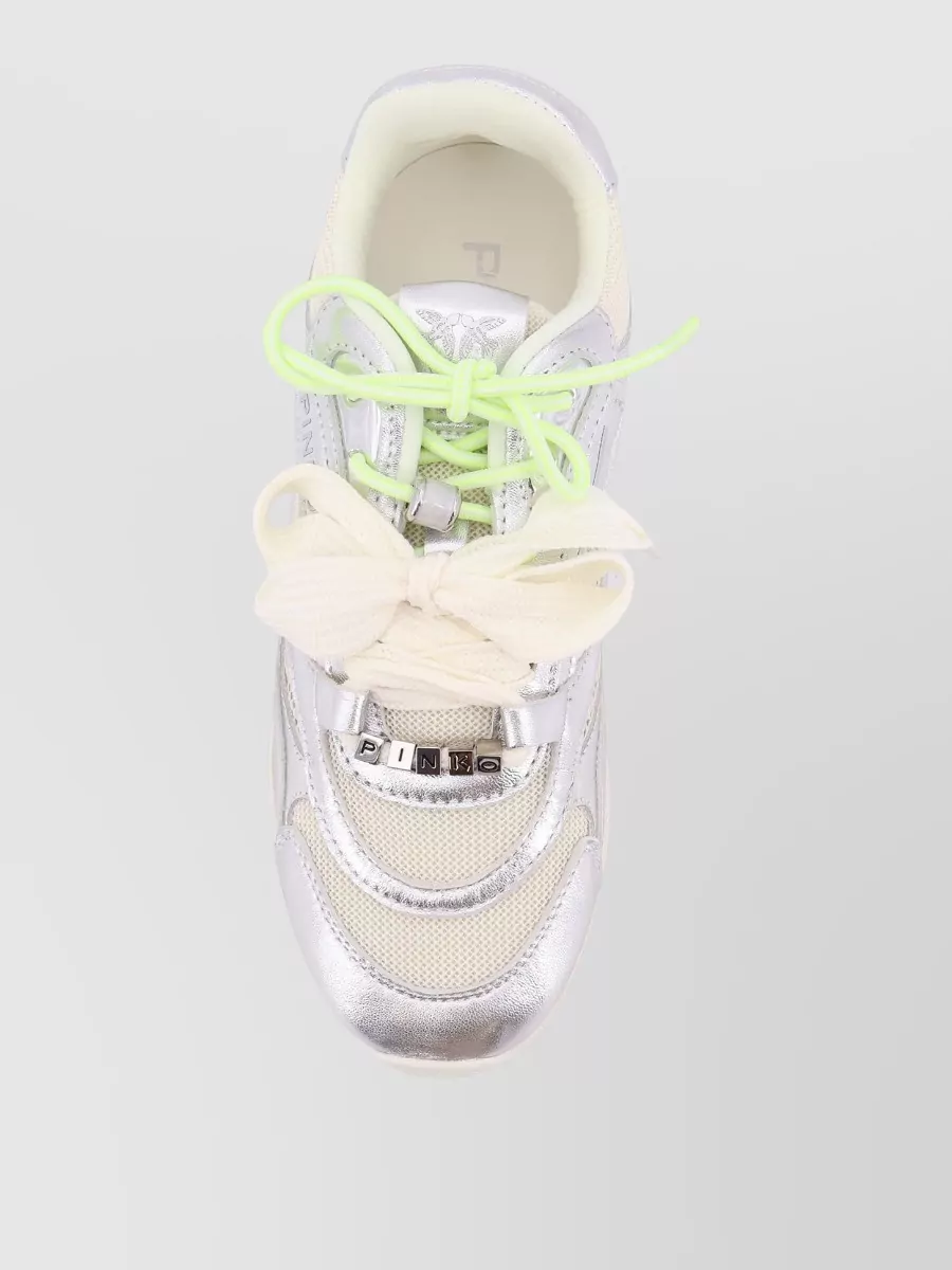 Pinko Low Top Sneakers Mesh Panels Metallic