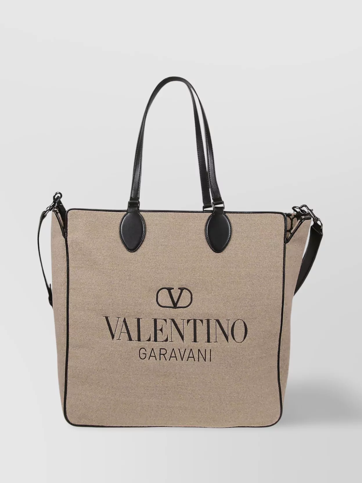 Shop Valentino Structured Two-tone Tote With Handle And Strap In Brown