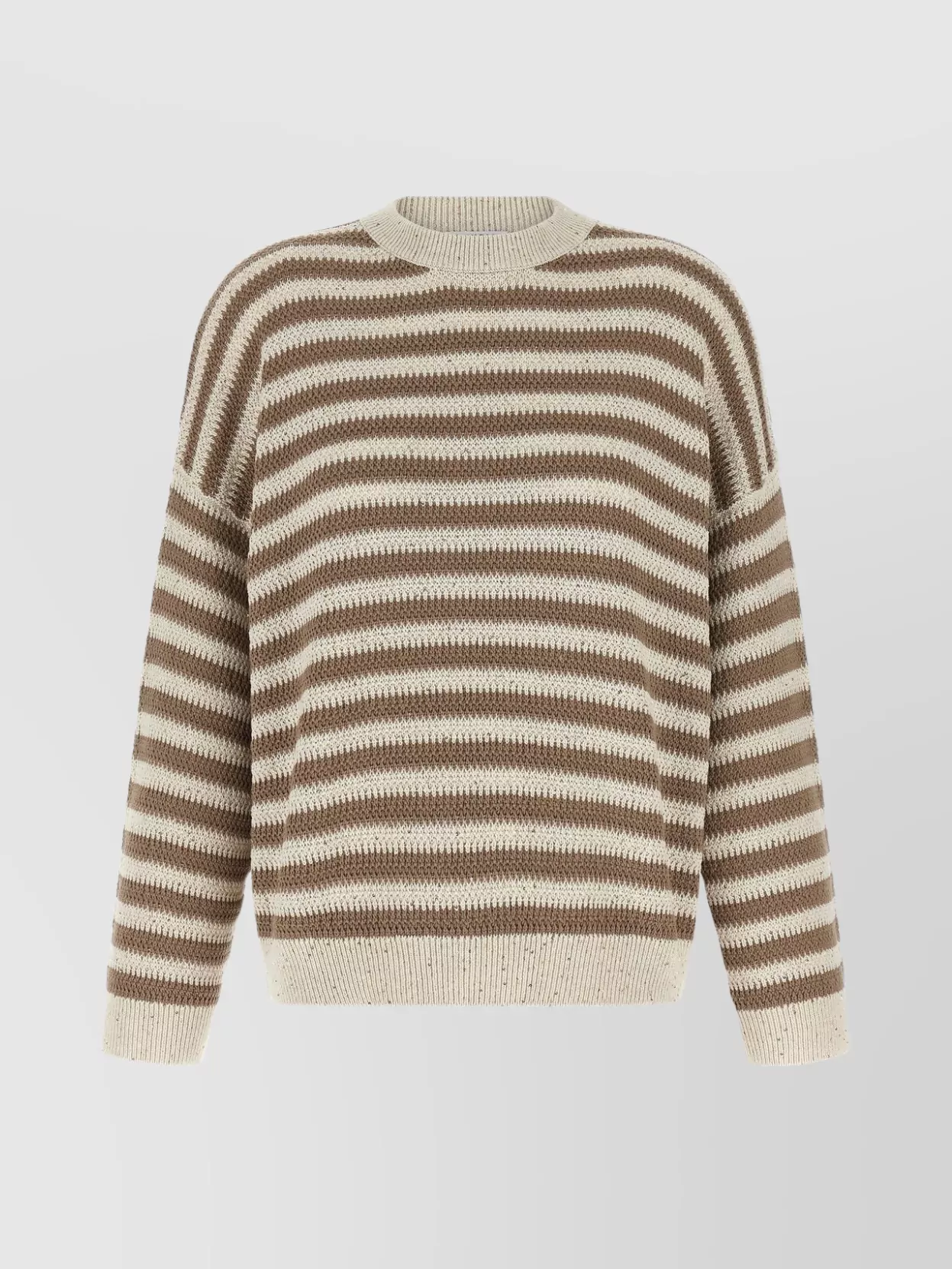 Brunello Cucinelli Sequin-embellished Striped Cotton-blend Sweater In Brown