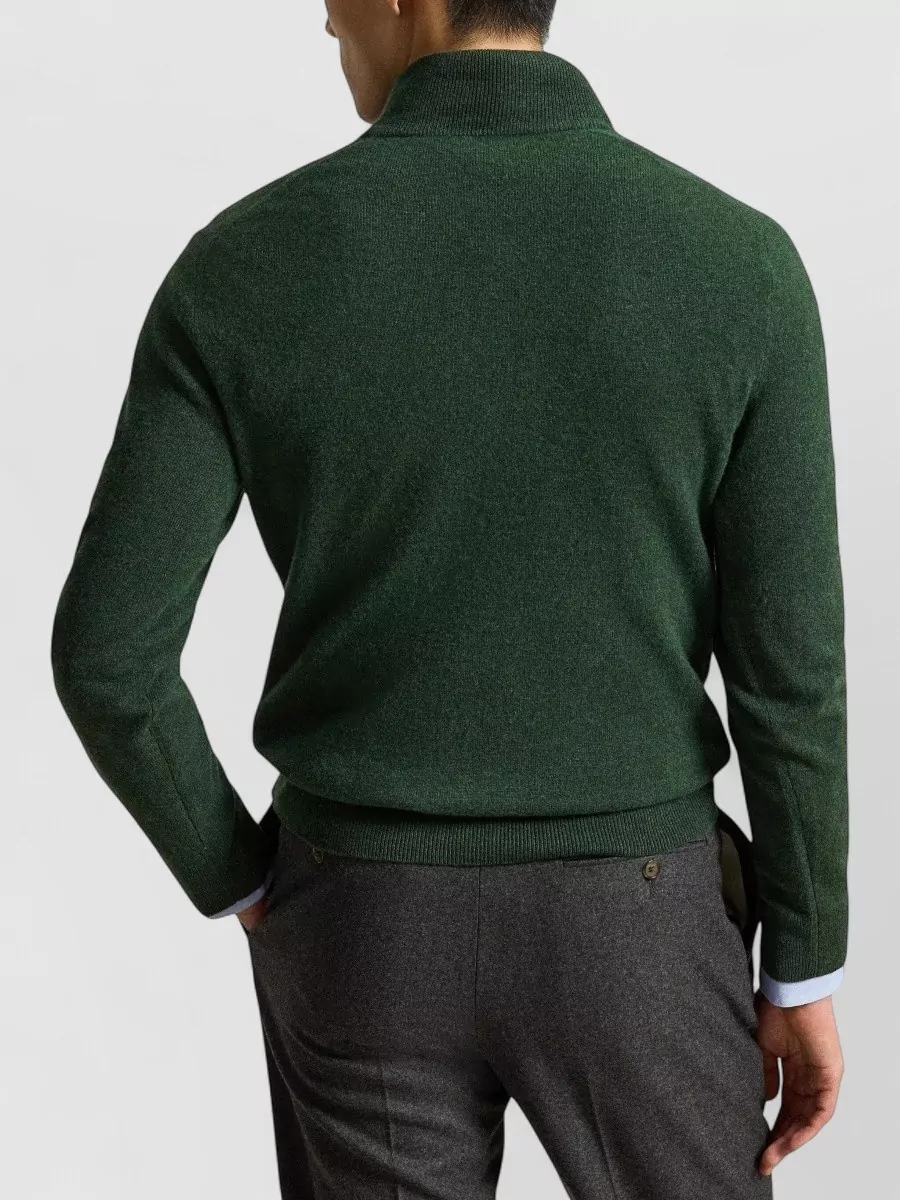Polo Ralph Lauren Wool Ribbed Mock Neck Quarter Zip Sweater