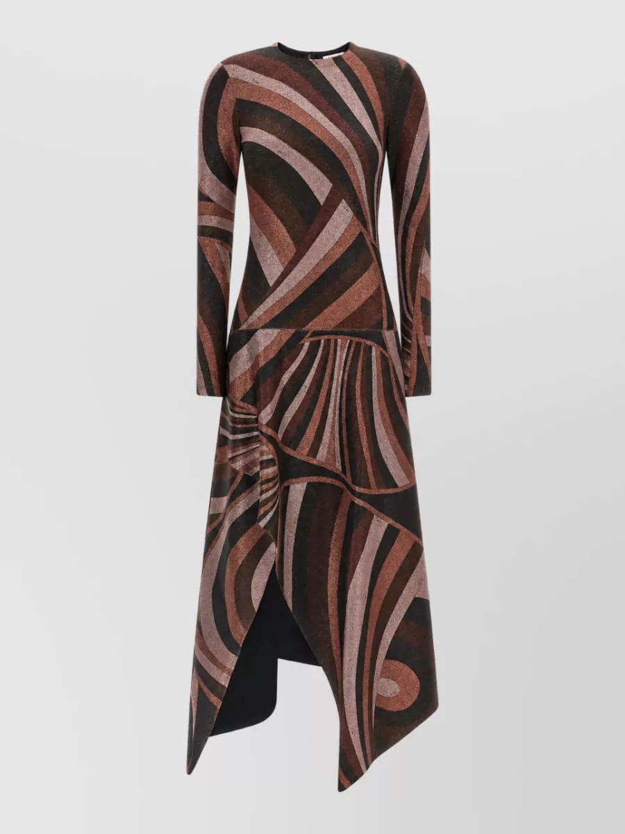Pucci Printed lurex jersey long-sleeve asymmetric midi dress