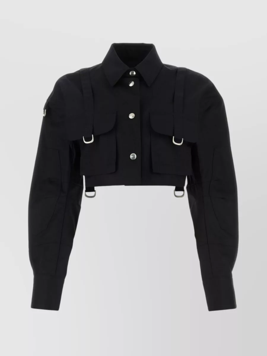 Shop Off-white Distinctive Accents On Cropped Cotton Shirt In Black