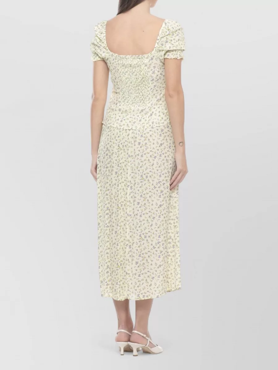 Mar De Margaritas Floral-Print V-Neck Short-Sleeve Midi Dress