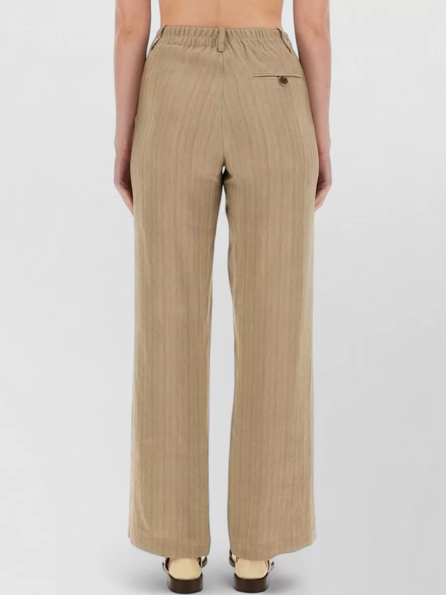 Alysi Linen Herringbone Pleated Wide-Leg Trousers