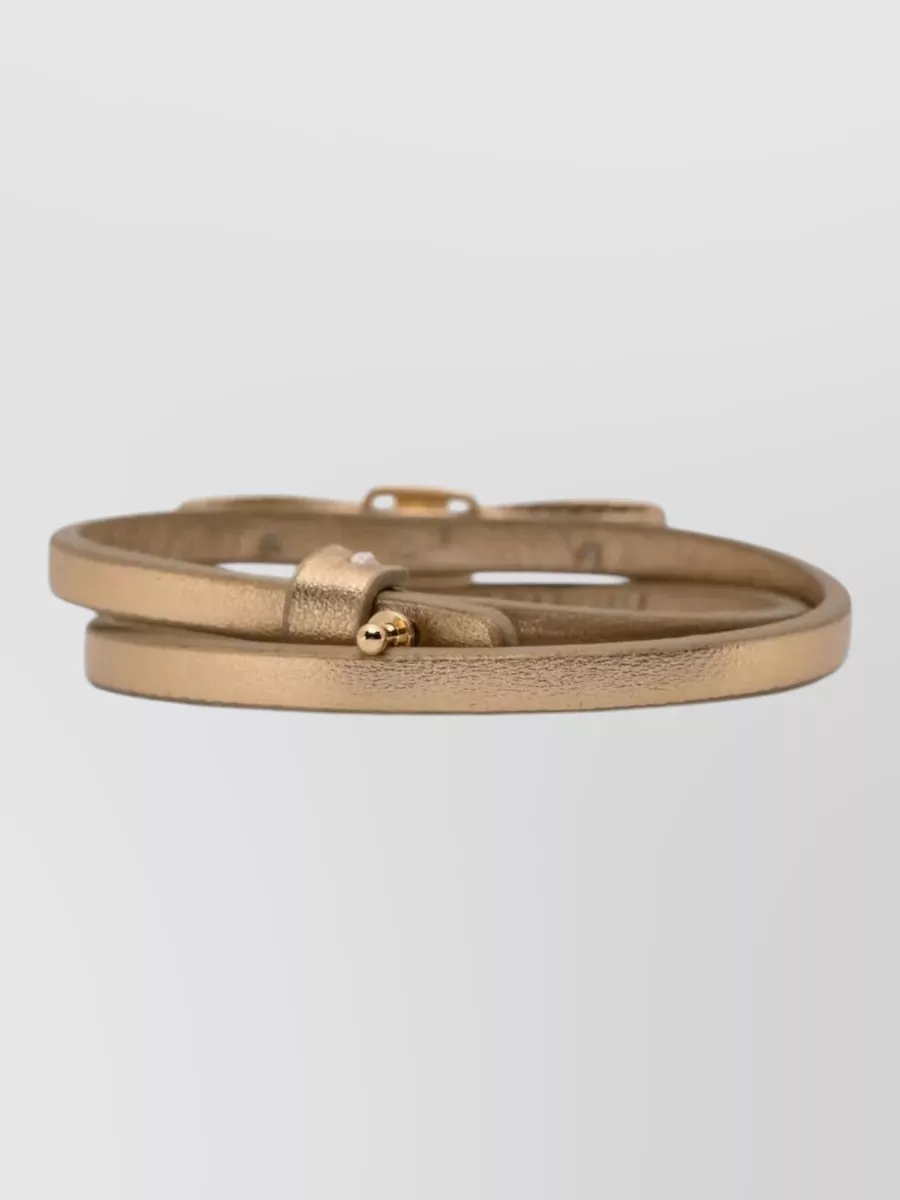 Ferragamo Metallic Leather Bracelet Featuring Bow Detail