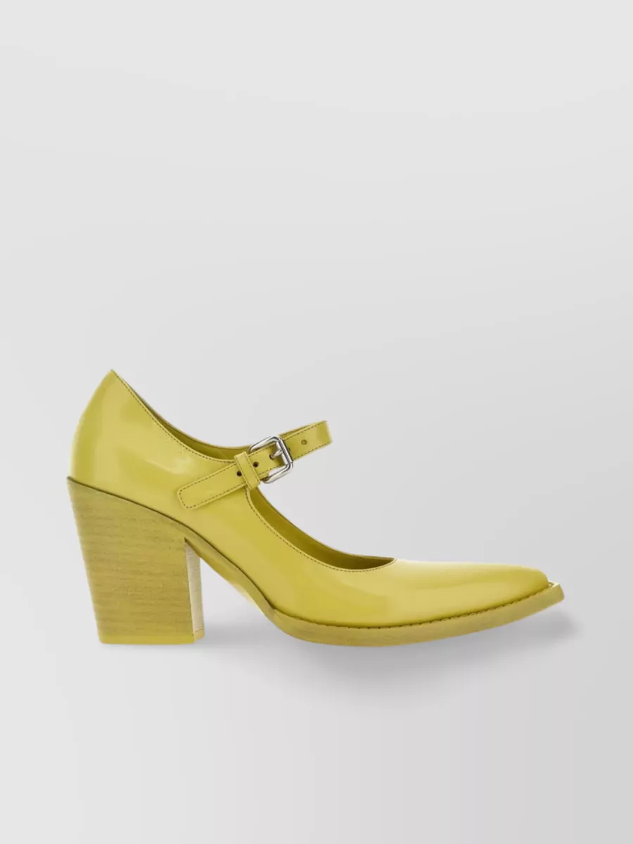 Shop Prada Leather Block Heel Mary Jane Pumps In Yellow