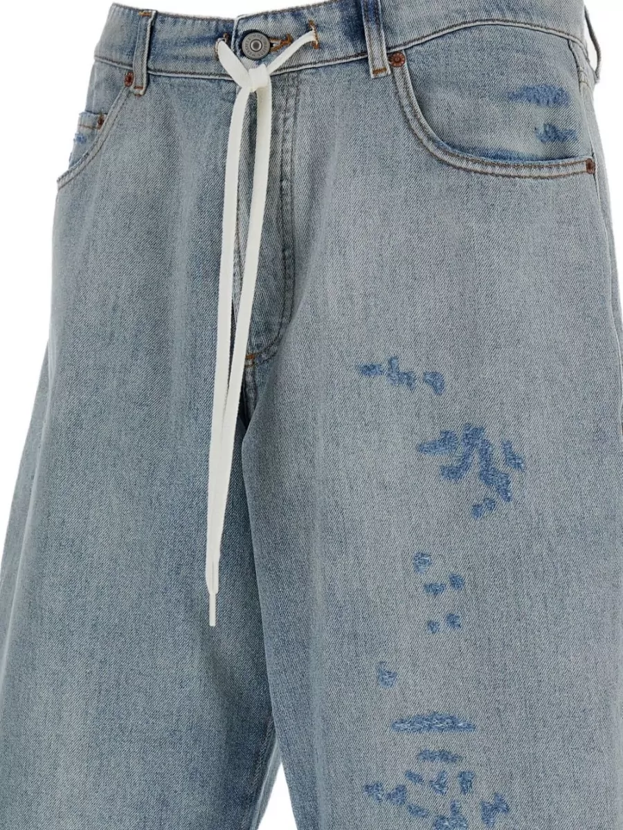 Mm6 Maison Margiela Denim Shorts Straight Cut Belt Loops Five Pockets Raw Hem