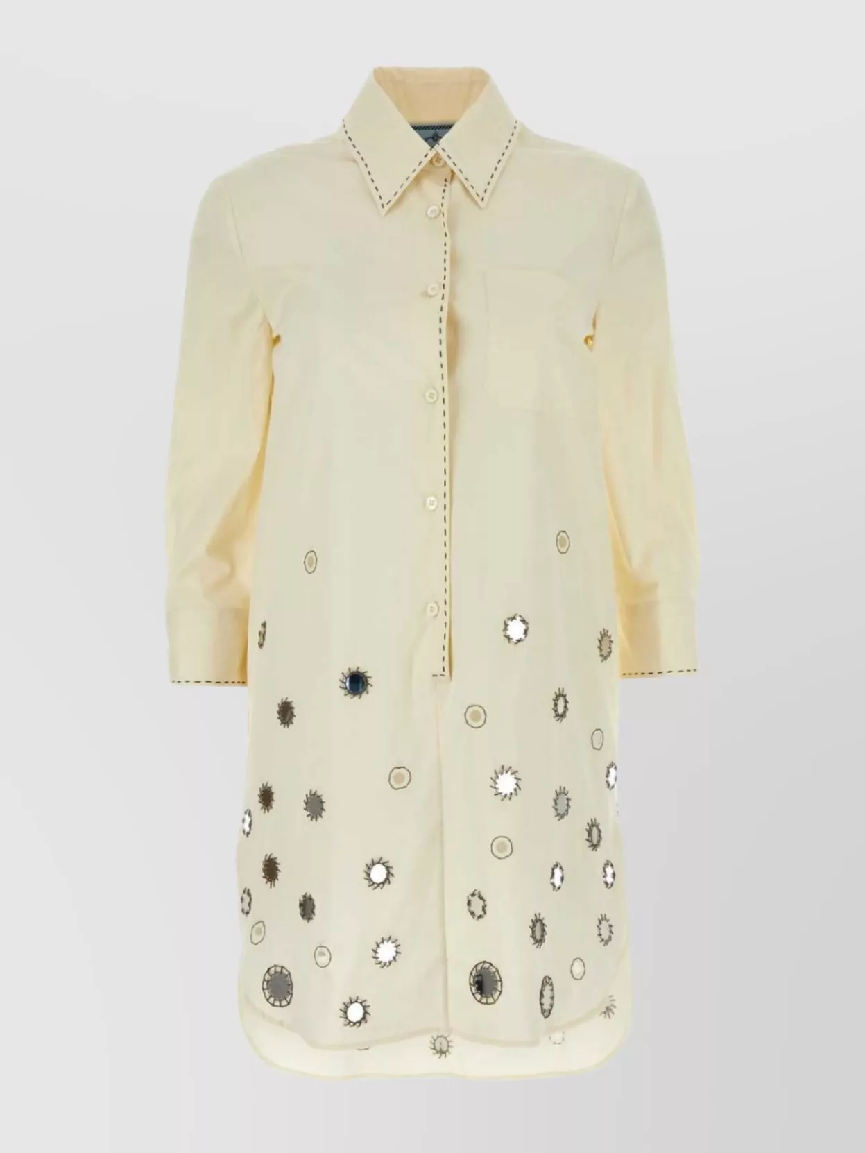 Shop Prada Embellished Sleeves Cotton Shirt Dress