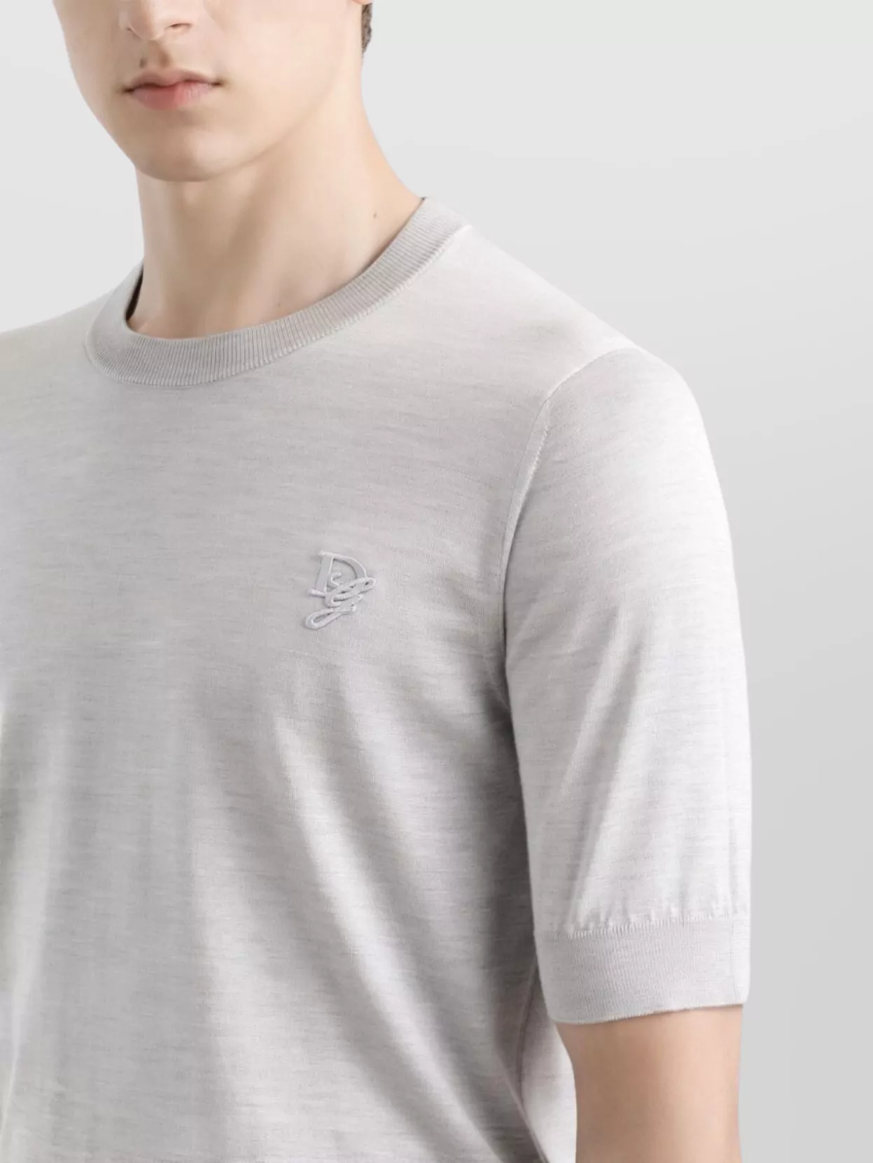 Dolce & Gabbana Ribbed Crewneck Short Sleeves Sweater In Gray