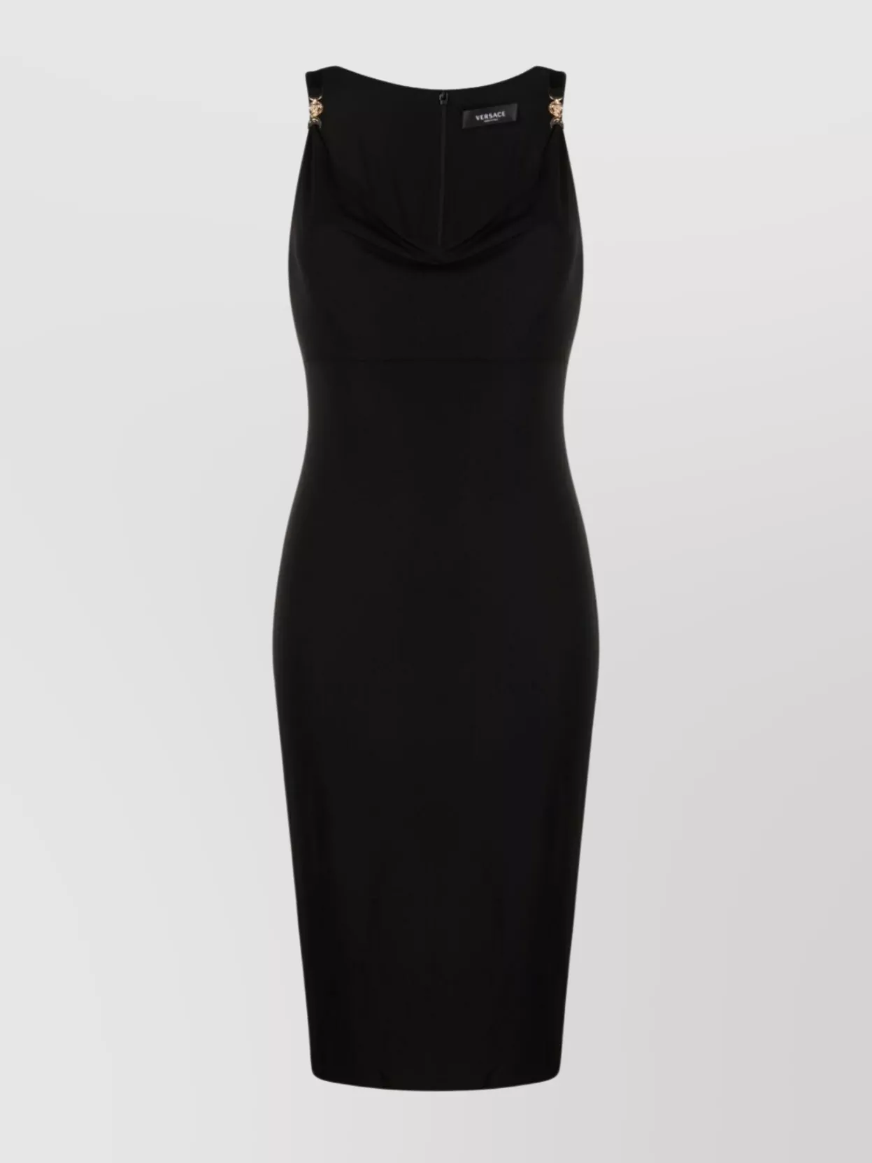 Versace Embellished Draped Jersey Dress In Black
