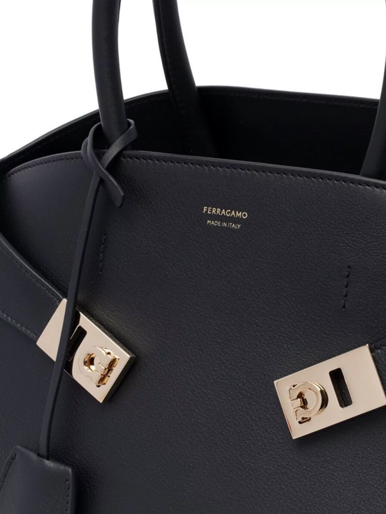 Ferragamo Structured Shape Handbag Gold Hardware In Black