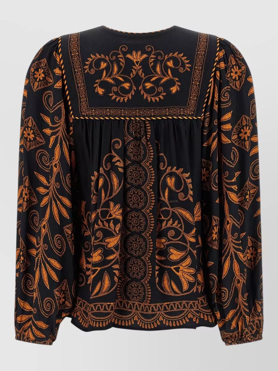 Farm Rio Floral-Print Long-Sleeve Blouse