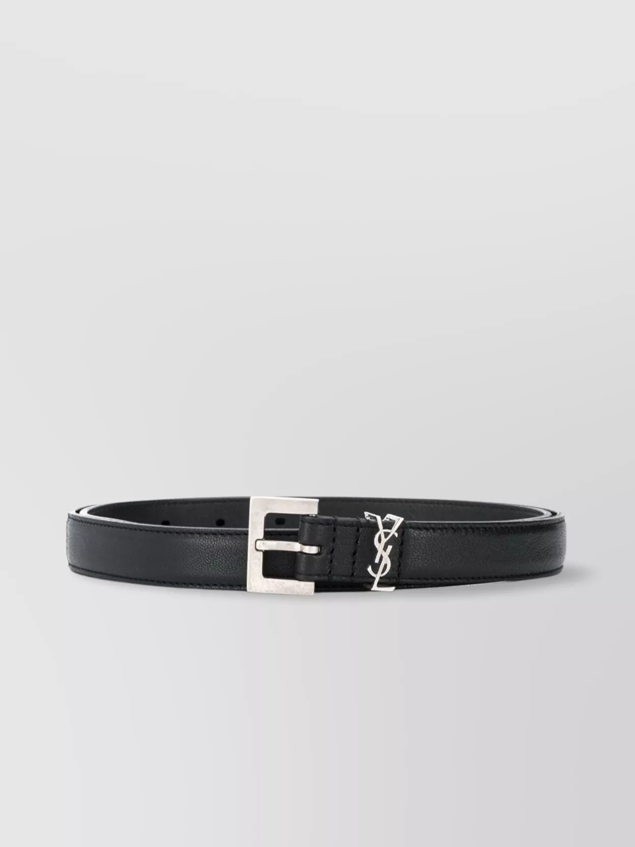 Shop Saint Laurent Monogram Slim Adjustable Leather Belt In Black