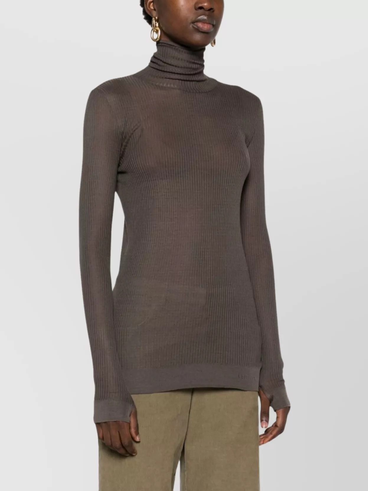Lemaire Stretch Ribbed Turtleneck Sweater With Sheer Texture