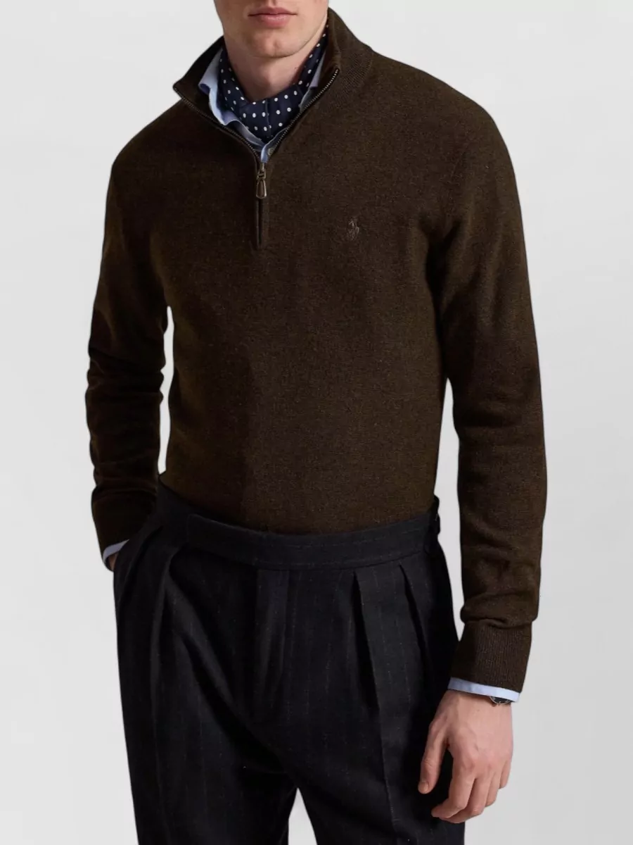 Polo Ralph Lauren Wool Ribbed Mockneck Quarter-Zip Jumper