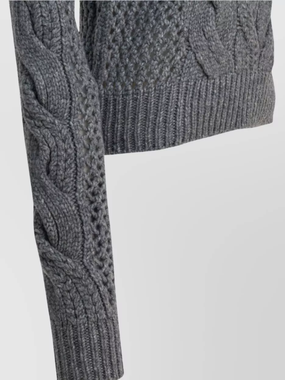 Sportmax Wool-blend Crewneck Sweater With Braids In Gray