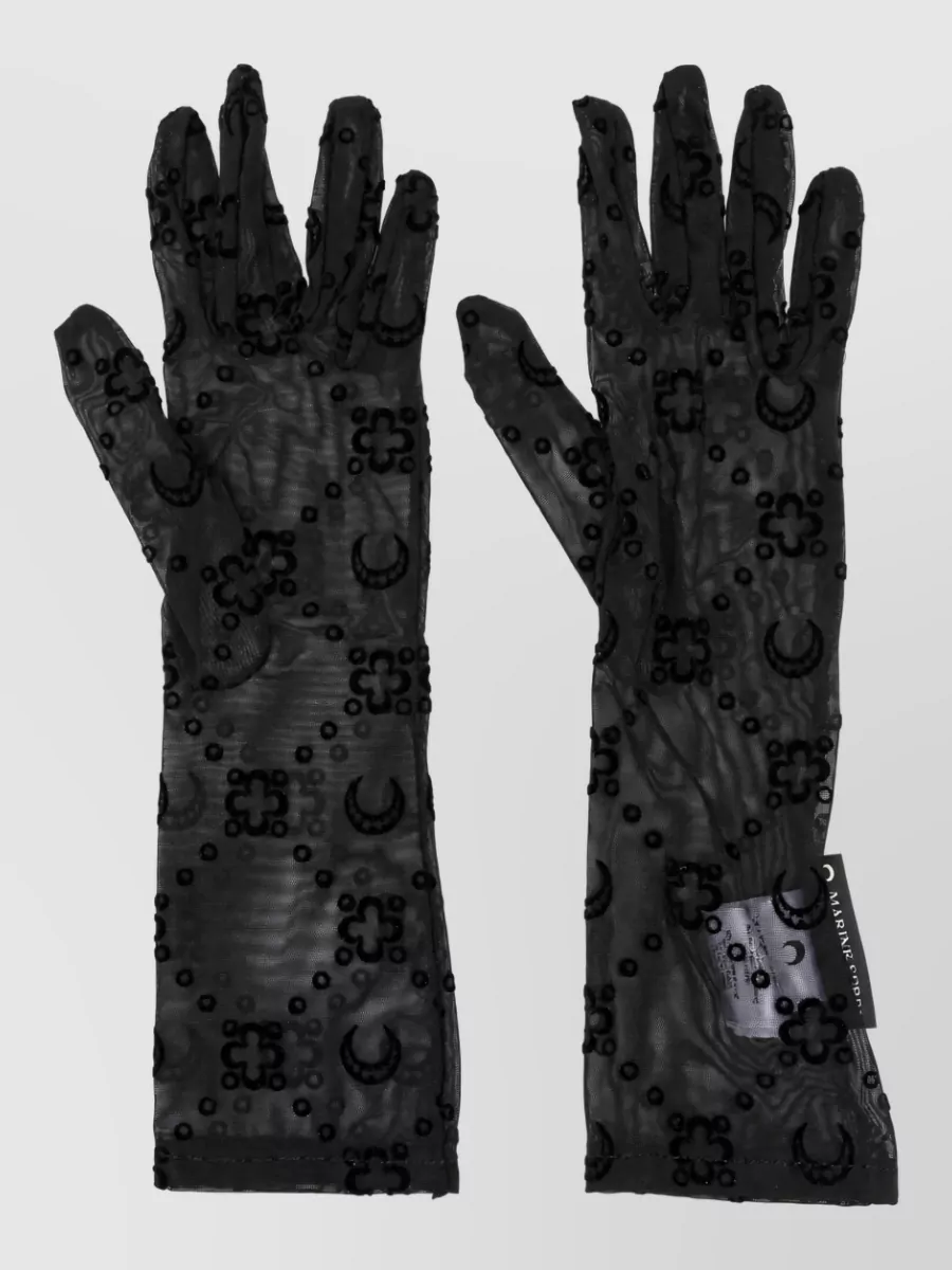 Marine Serre mesh semi-sheer monogram-print gloves