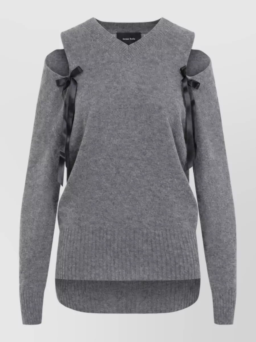 Simone Rocha cashmere asymmetric v-neck ribbed jumper