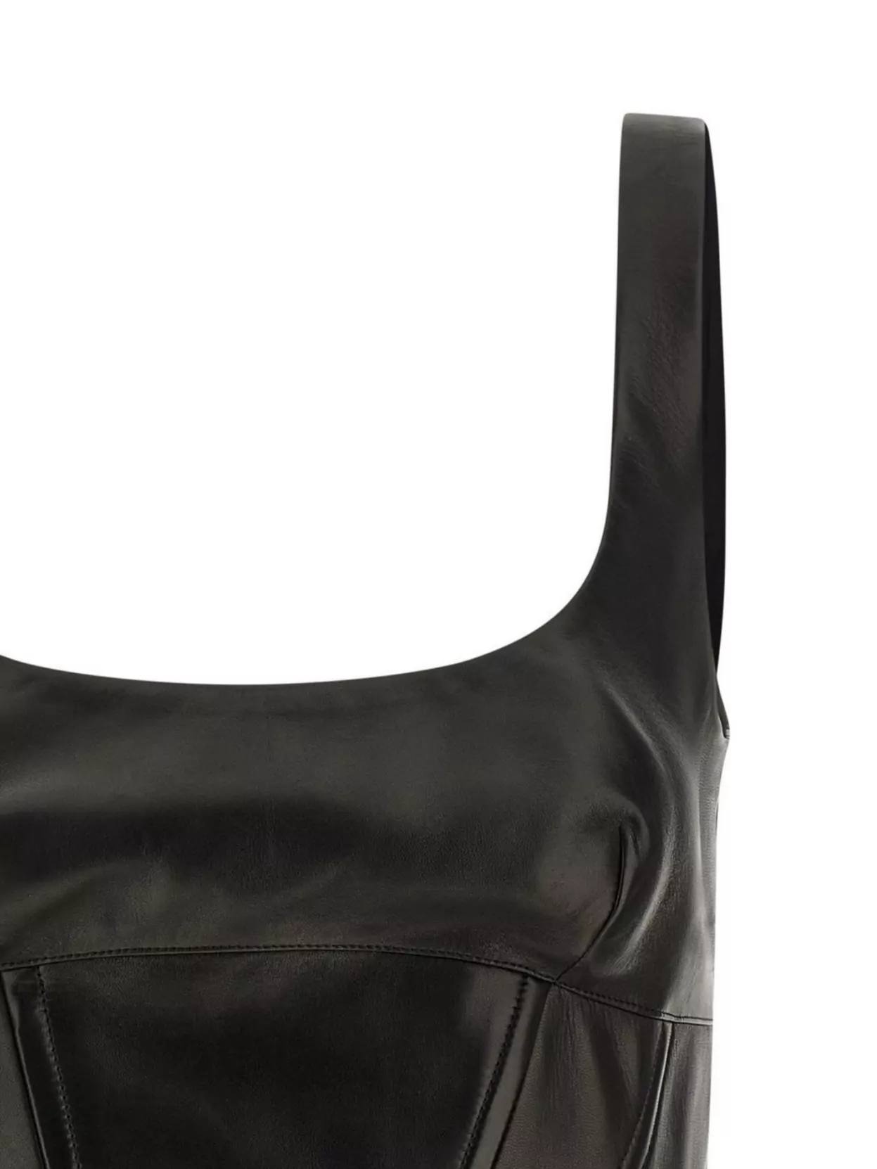 Ermanno Scervino Square Neckline Leather Top With Panel Detailing In Black