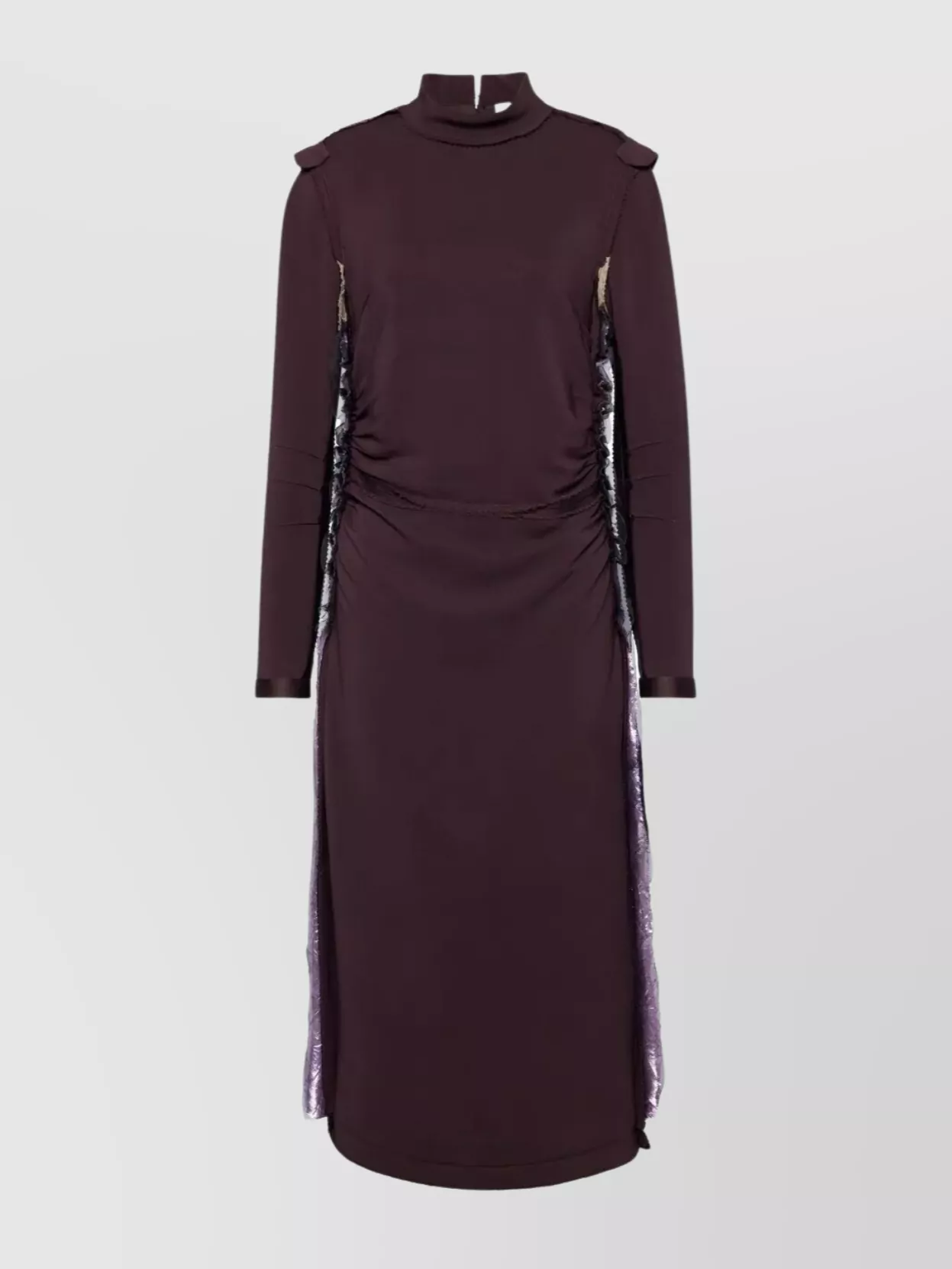 Maison Margiela High Neck Layered Midi Dress With Long Sleeves
