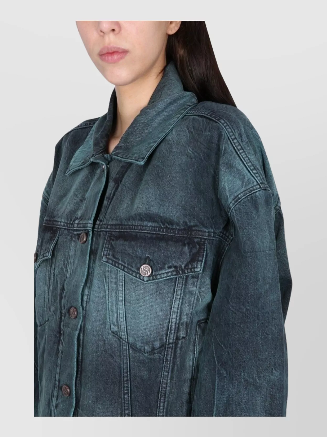 Stella Mccartney Tie Dye Oversize Denim Jacket Aquamarine Tie Dye Denim