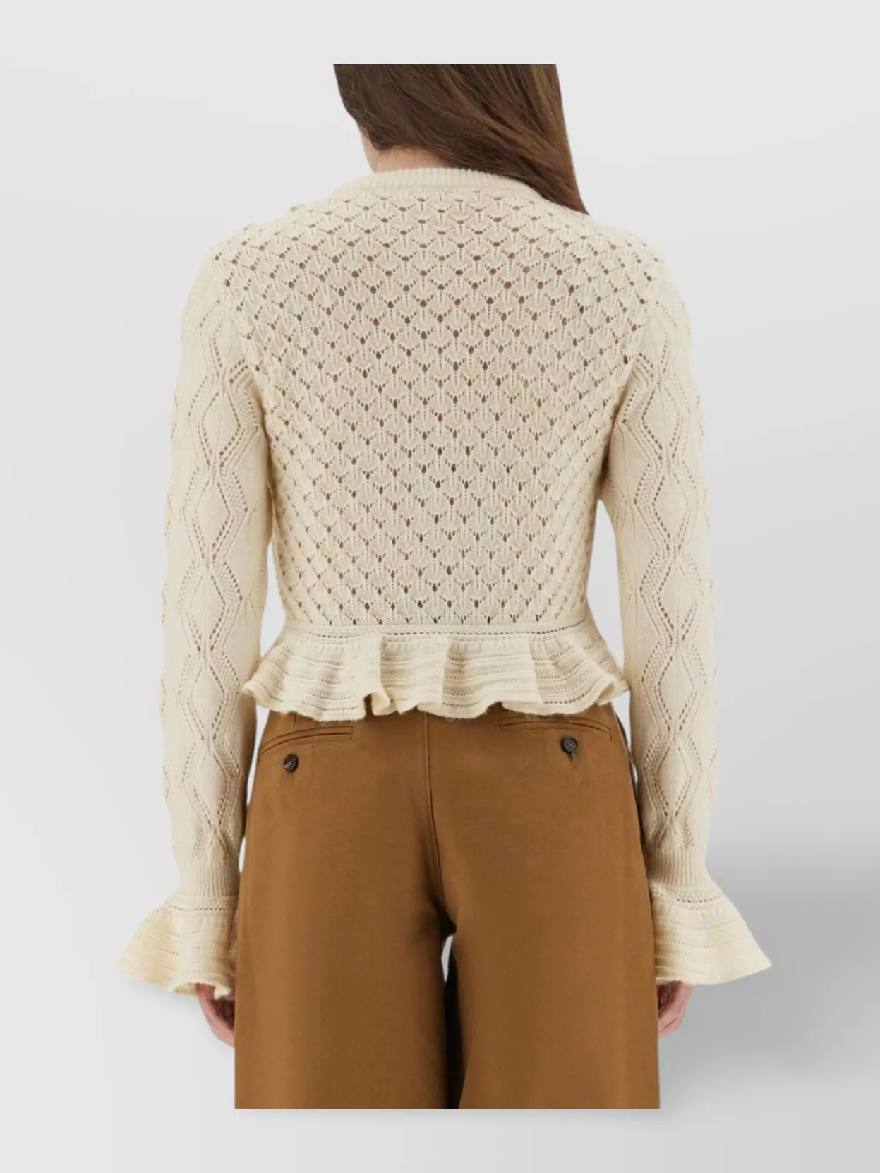 Chloé Textured Knit Cropped Cardigan Ruffles In Brown