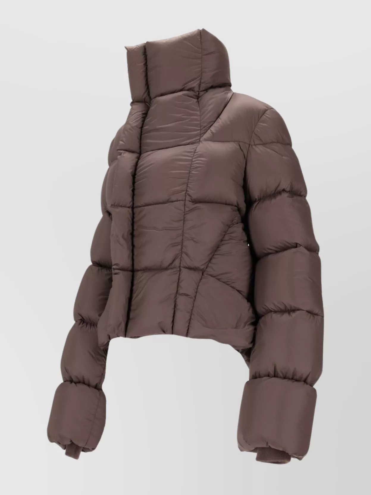 Rick Owens Cropped Padded Quilted Jacket With High Collar In Animal Print