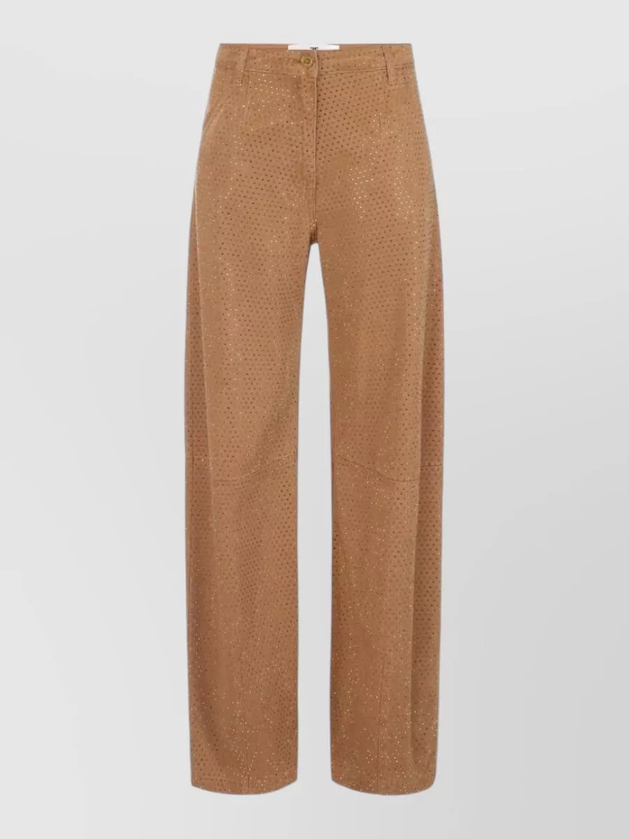 Elisabetta Franchi Lyocell Rhinestone Embellished Straight-Leg Trousers
