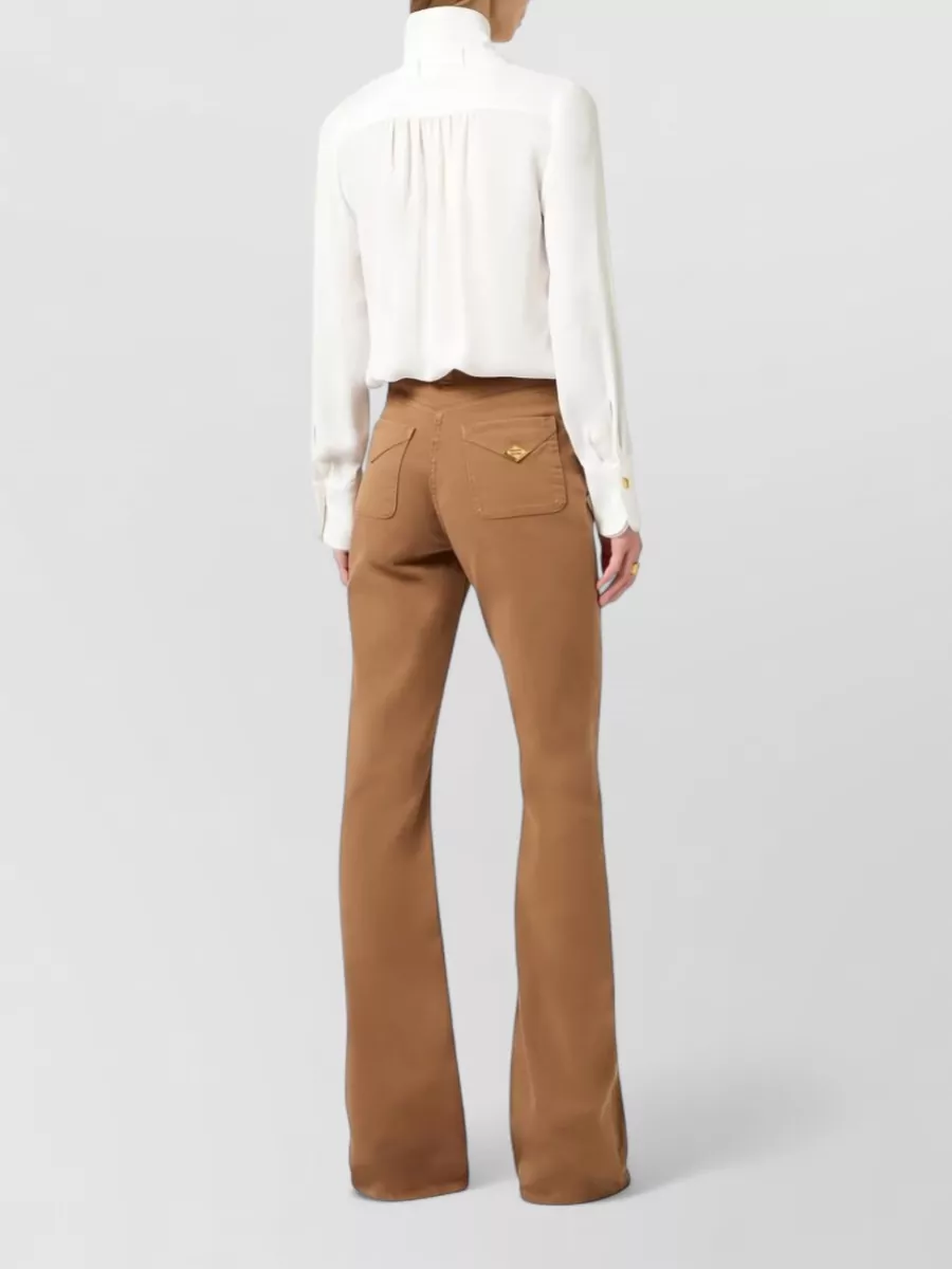 Elisabetta Franchi Top Long Sleeves Scarf Detail Gold Buttons