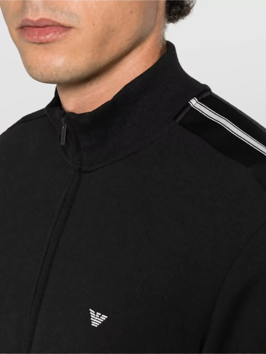 Emporio Armani Striped High Neck Zip-Up Sweatshirt