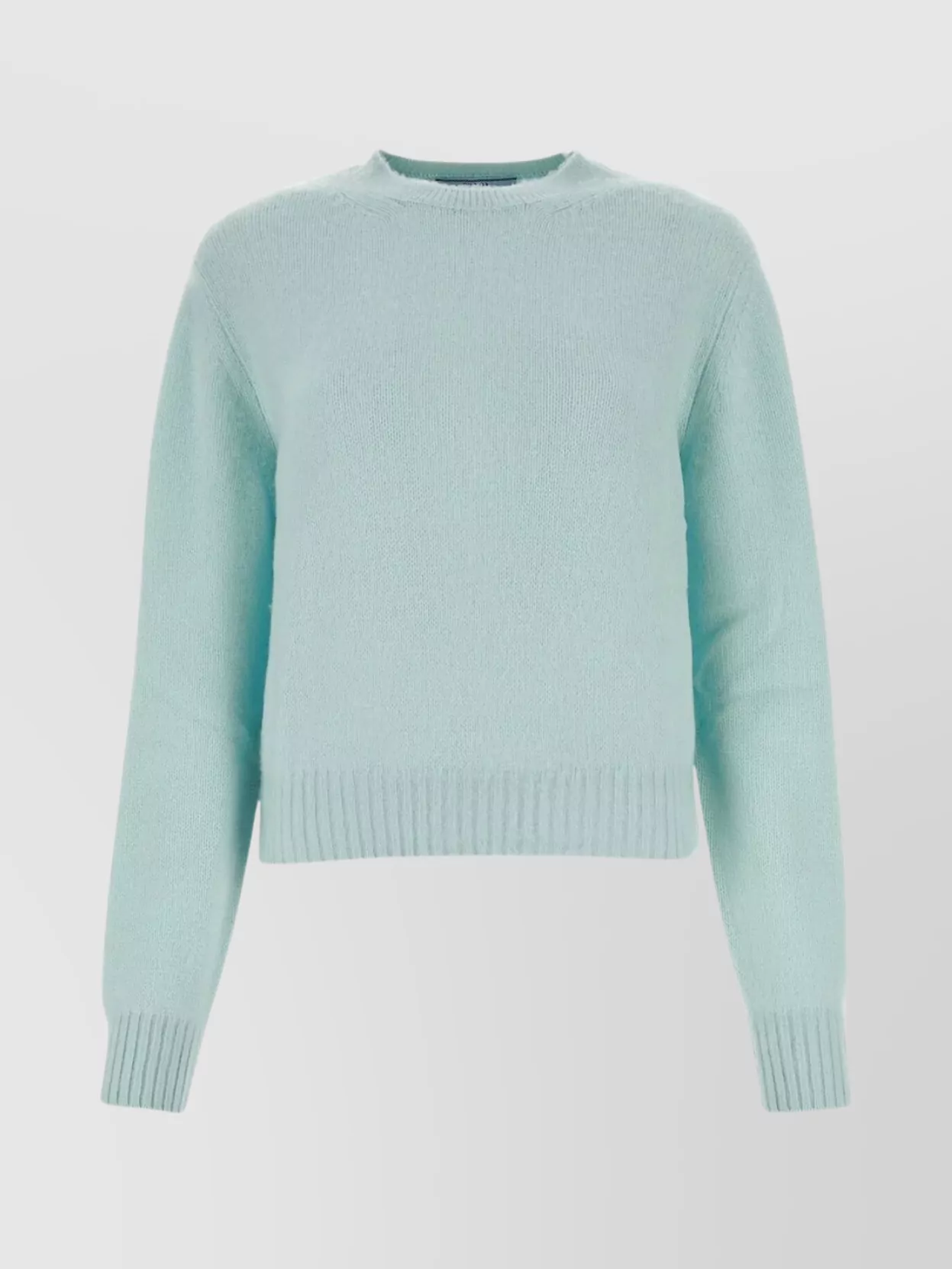 Shop Prada Ribbed Cashmere Crew-neck Sweater With Puffed Sleeves In Cyan