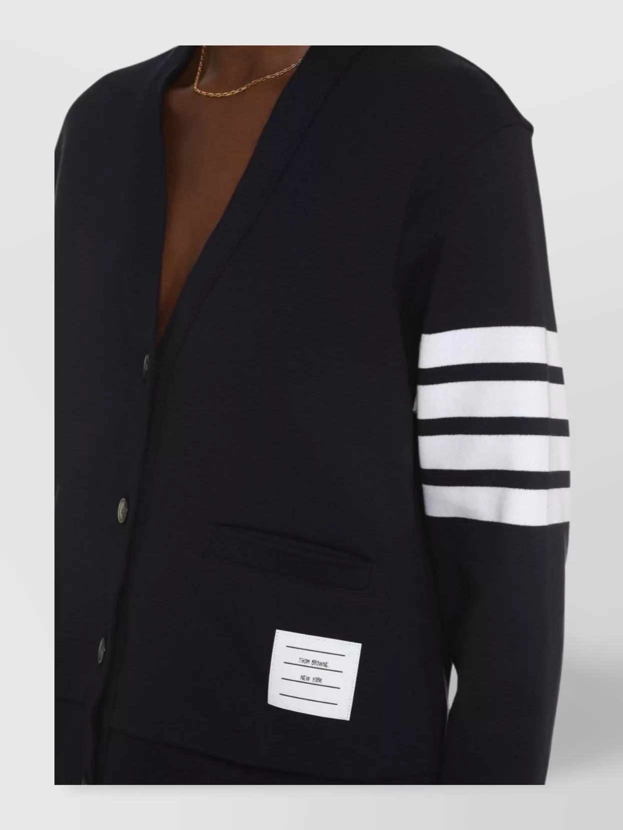 Thom Browne Striped Sleeve Cardigan Nacre Buttons