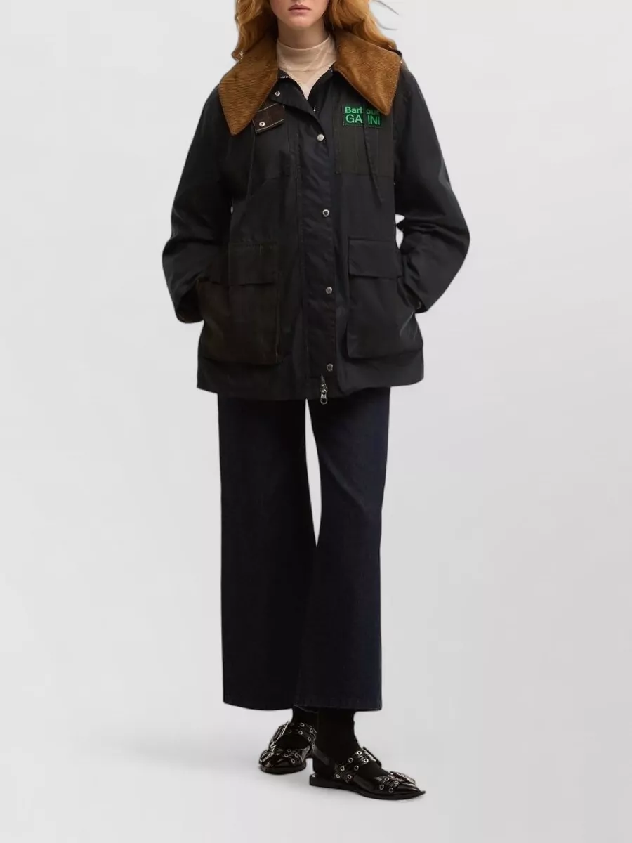 Barbour Ganni Hooded Coat Plaid Accents