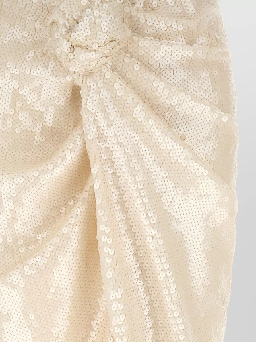 Rotate Birger Christensen Sequined Draped Asymmetric Knot Midi Skirt
