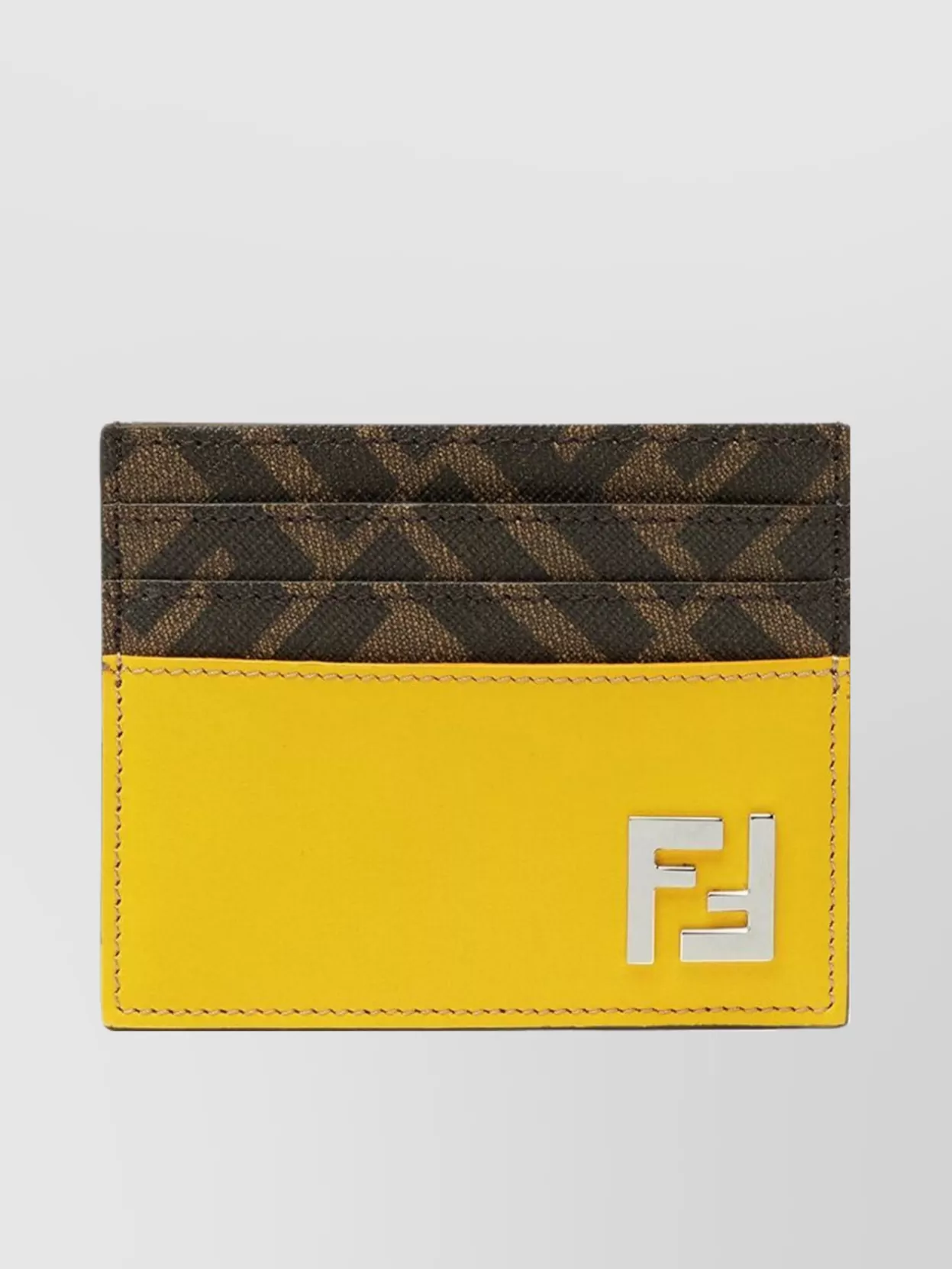 Shop Fendi Ff Fabric Square Card Holder In Yellow