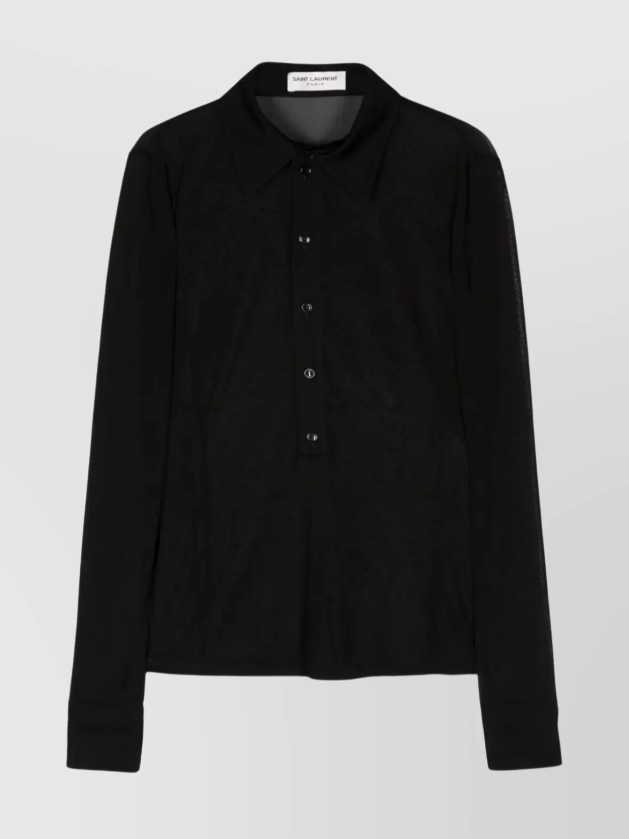 Shop Saint Laurent Sheer Pointed Collar Long Sleeve Shirt