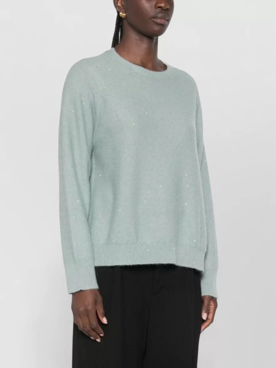 Fabiana Filippi Wool Silk Cashmere Alpaca Sequin Embellished Ribbed Trim Sweater