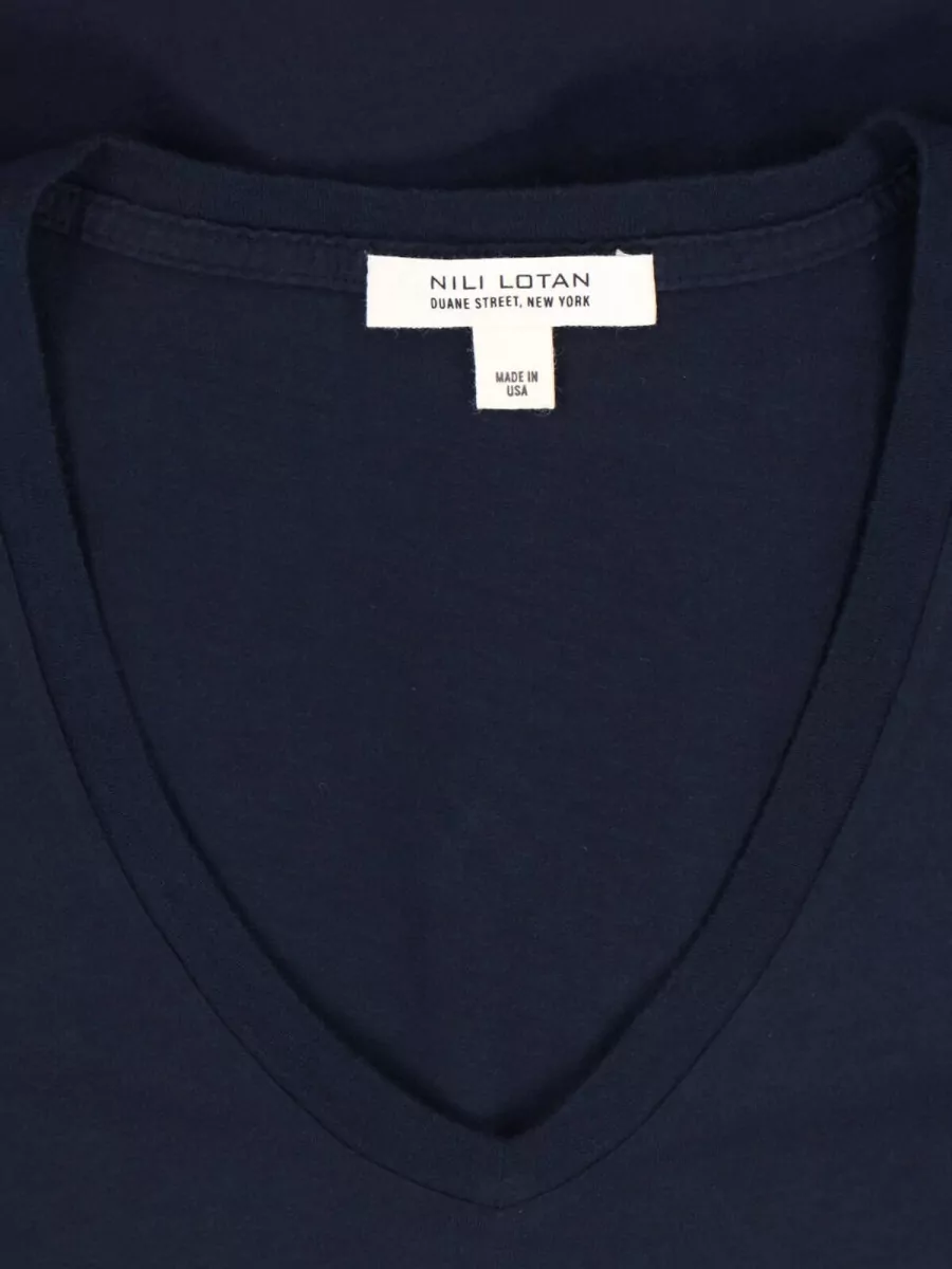 Nili Lotan V Neck Top Featuring Short Sleeves